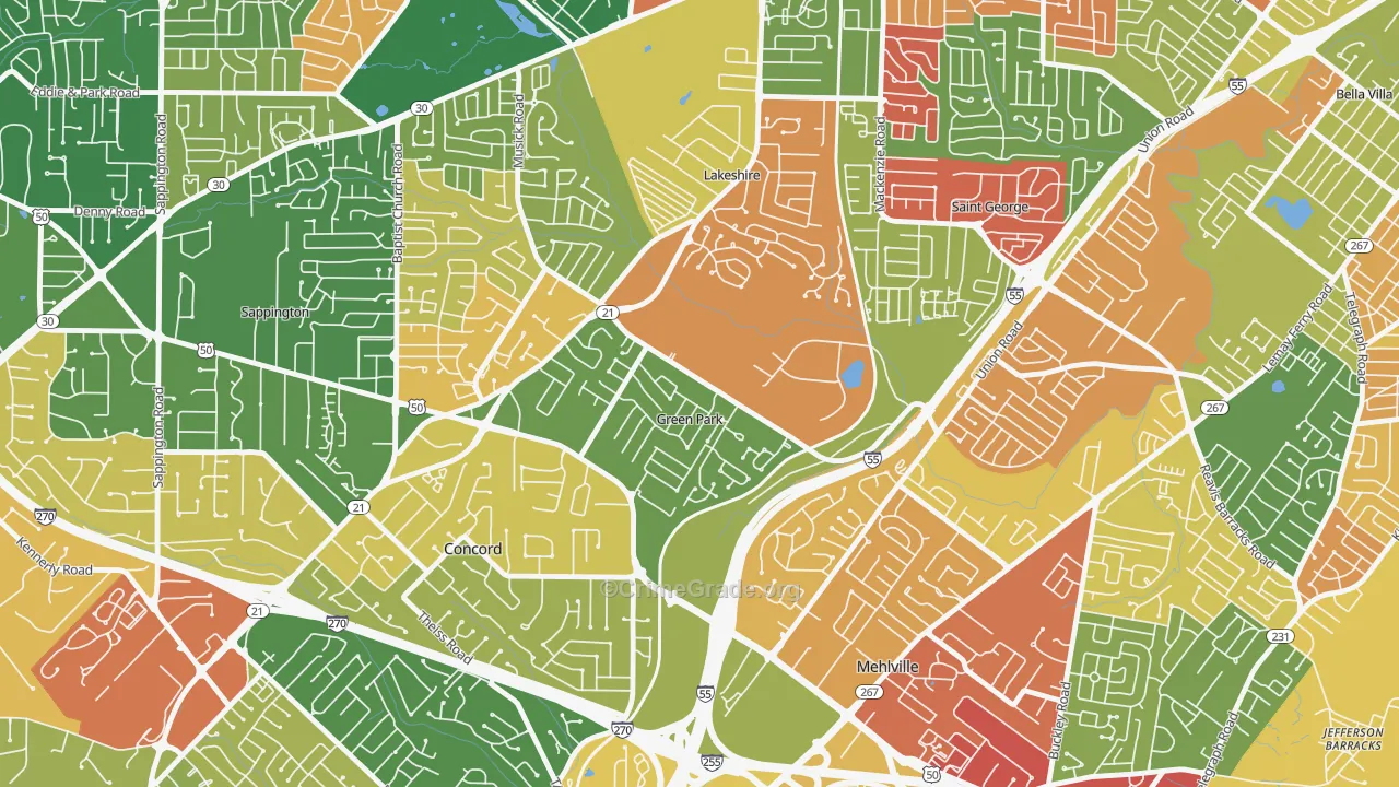 Green Park, MO Map of Arson Rates