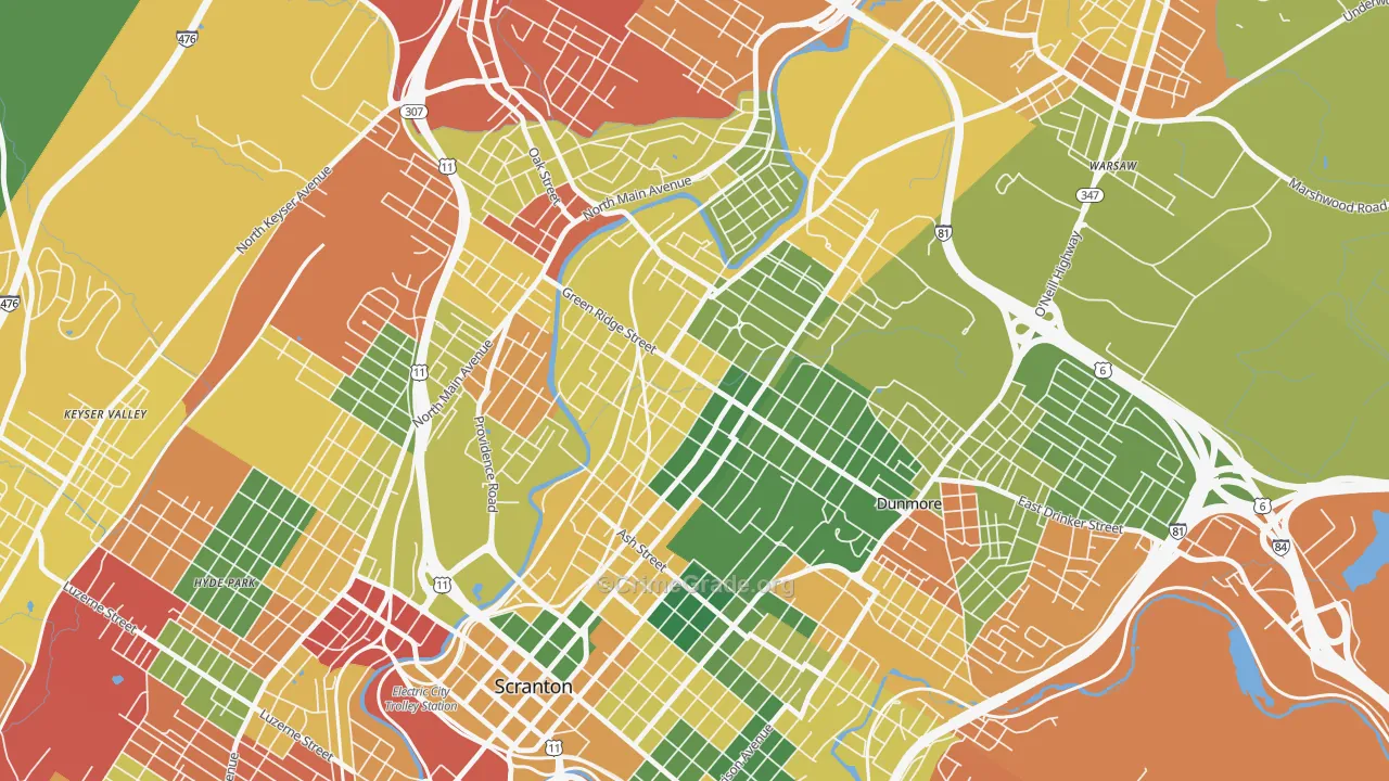 Green Ridge, Scranton, PA Map of Arson Rates