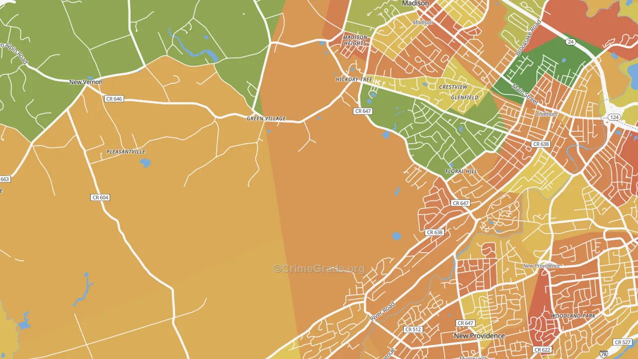 Green Village, NJ Map of Arson Rates