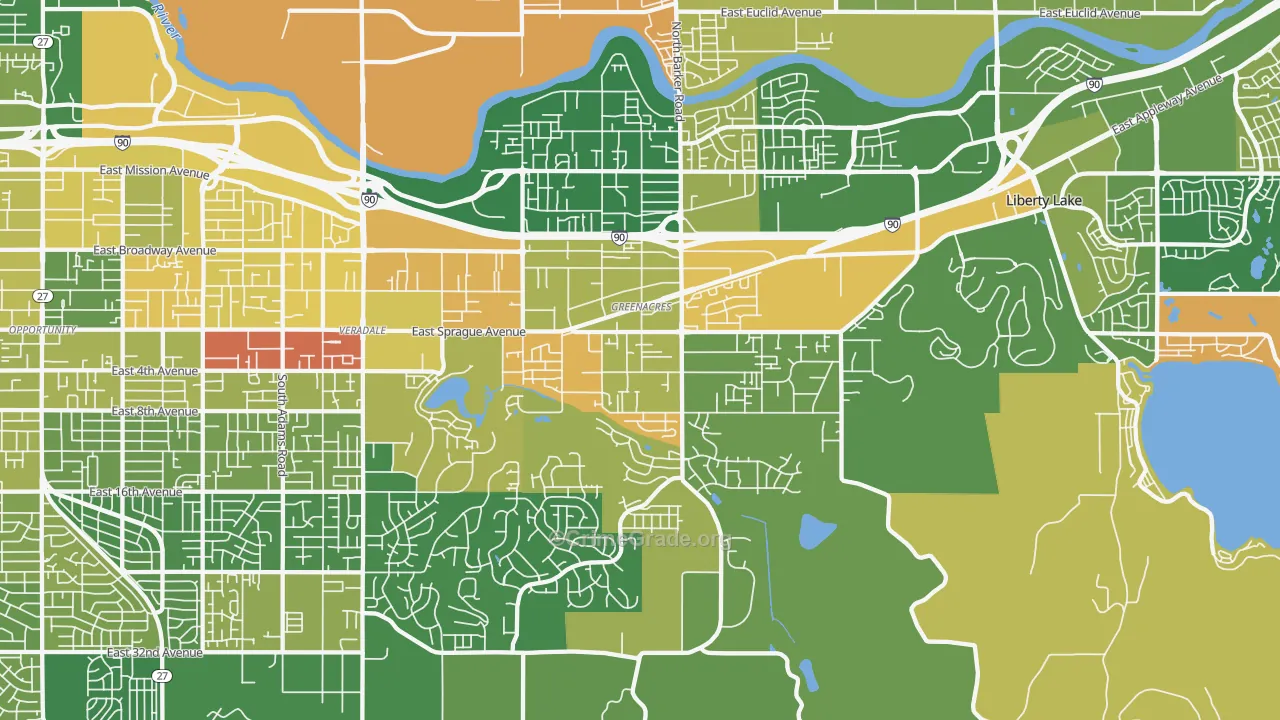 Greenacres, WA Map of Arson Rates