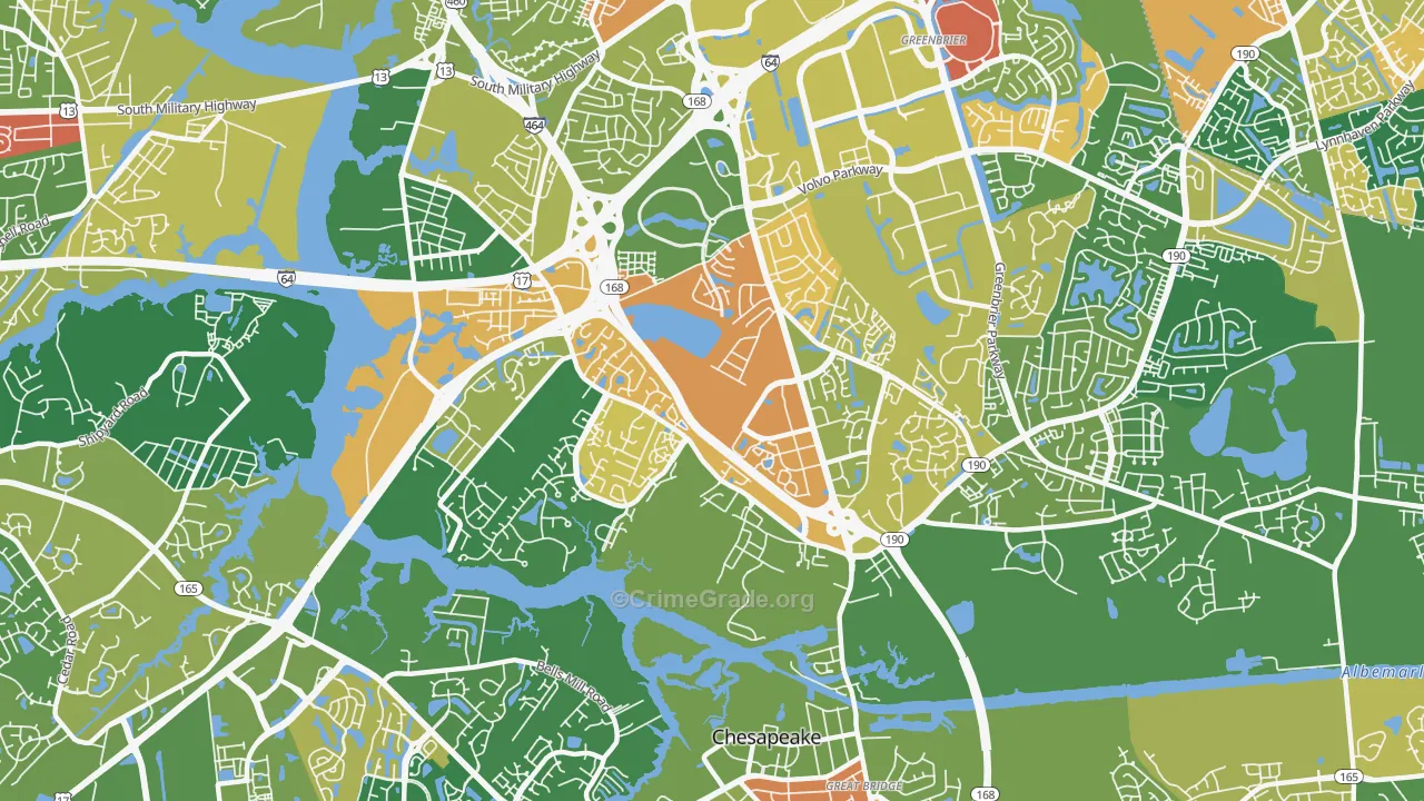 Greenbrier West, Chesapeake, VA Map of Arson Rates
