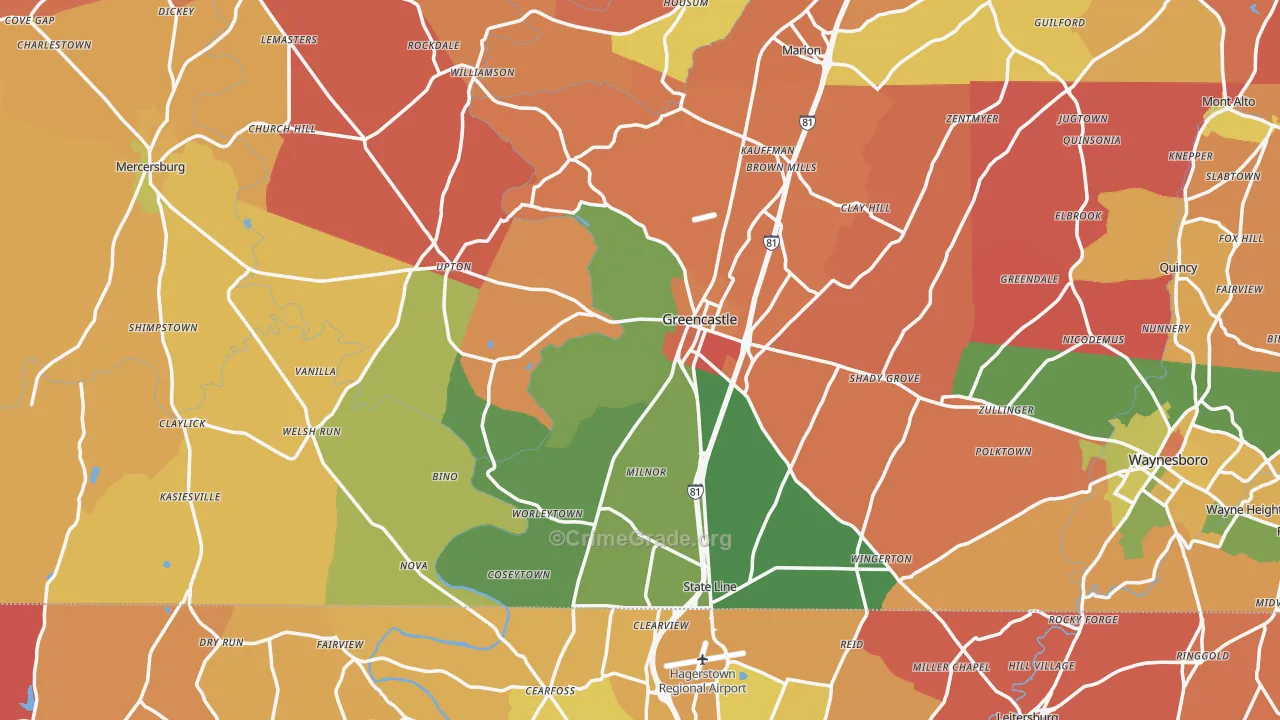 Greencastle, PA Map of Arson Rates
