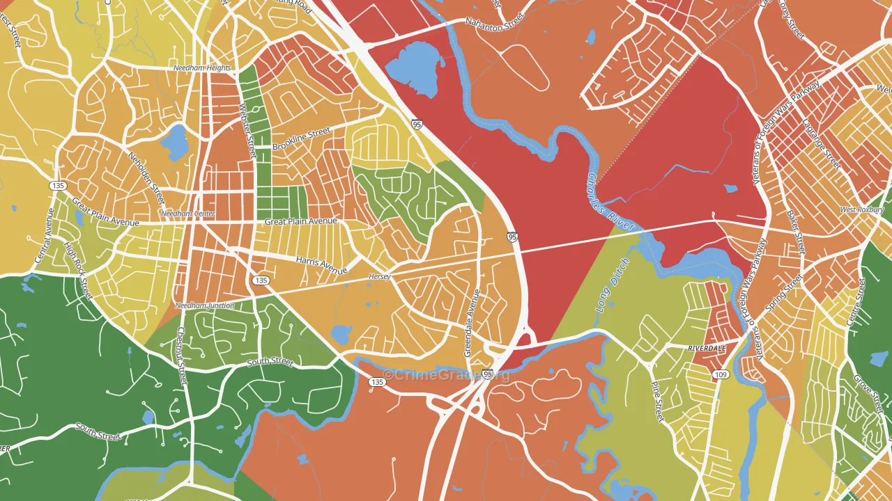 Greendale Village, Needham, MA Map of Arson Rates