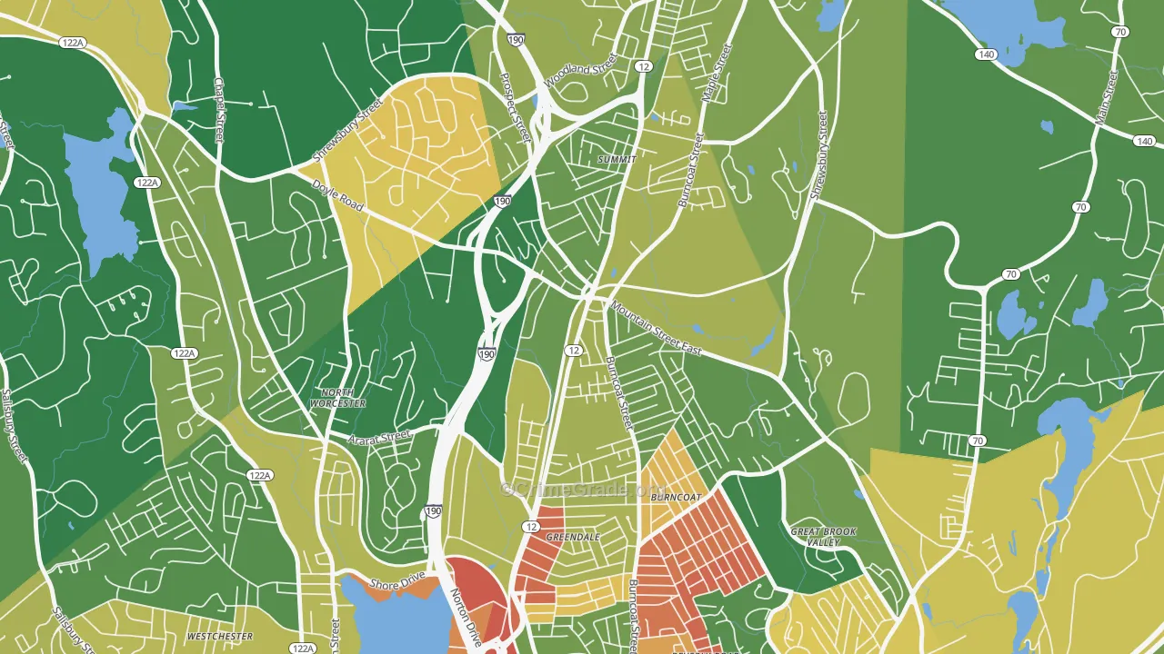 Greendale, Worcester, MA Map of Arson Rates