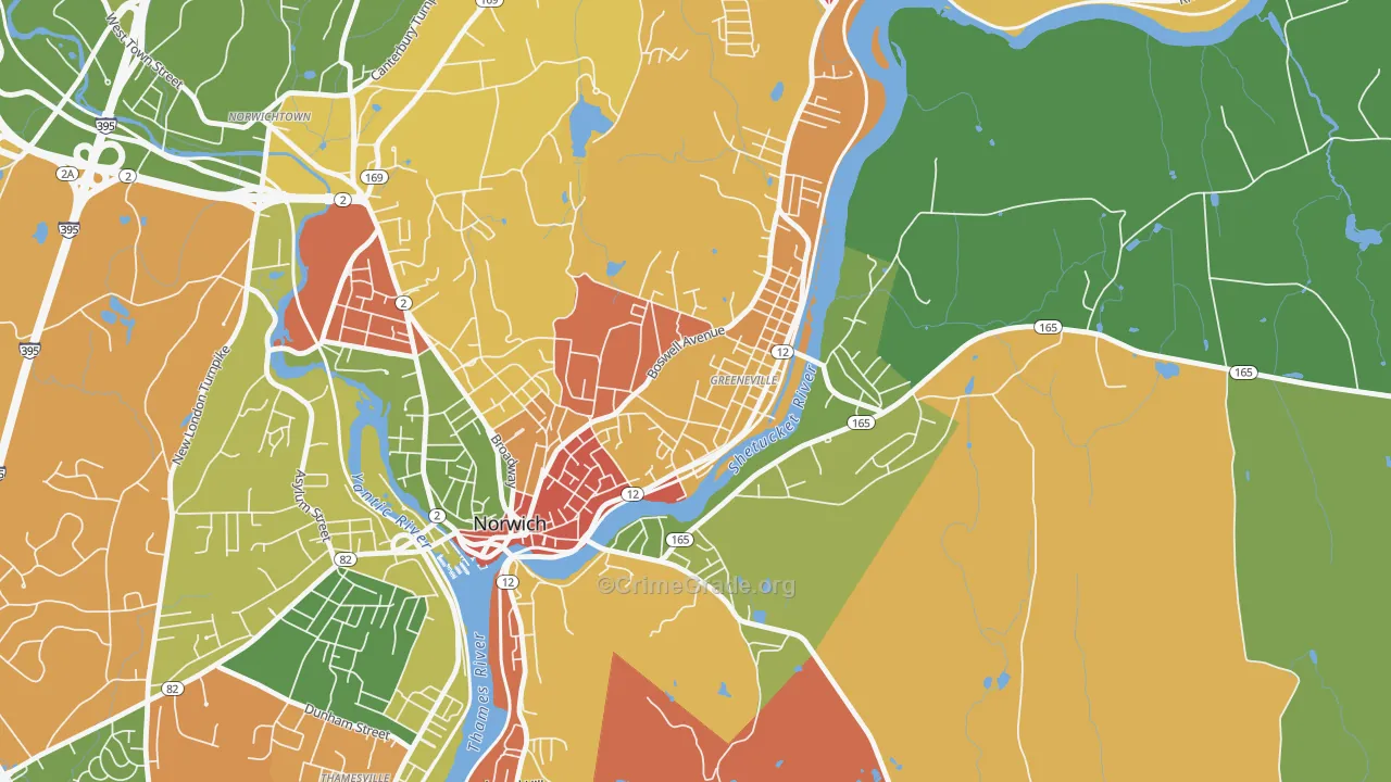 Greeneville Historic District, Norwich, CT Map of Arson Rates