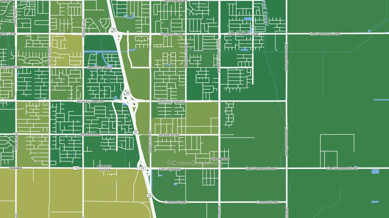 Greenfield, Bakersfield, CA Map of Arson Rates