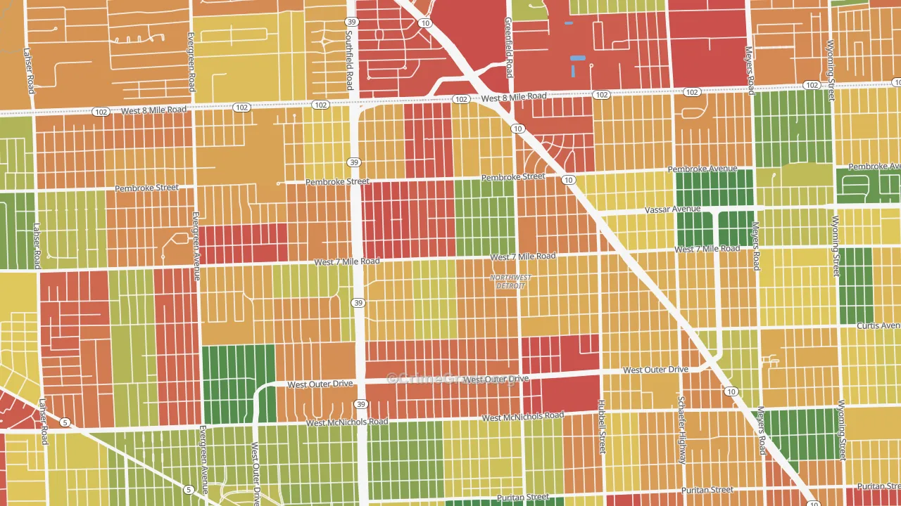 Greenfield, Detroit, MI Map of Arson Rates