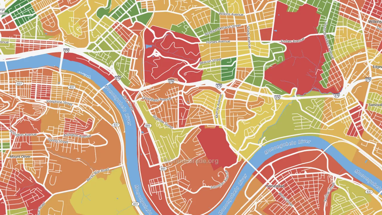 Greenfield, Pittsburgh, PA Map of Arson Rates