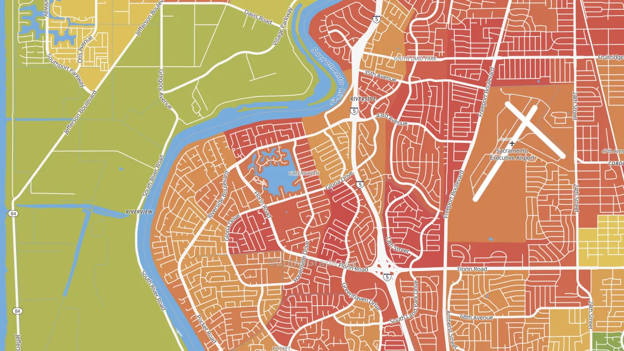 Greenhaven, Sacramento, CA Map of Arson Rates