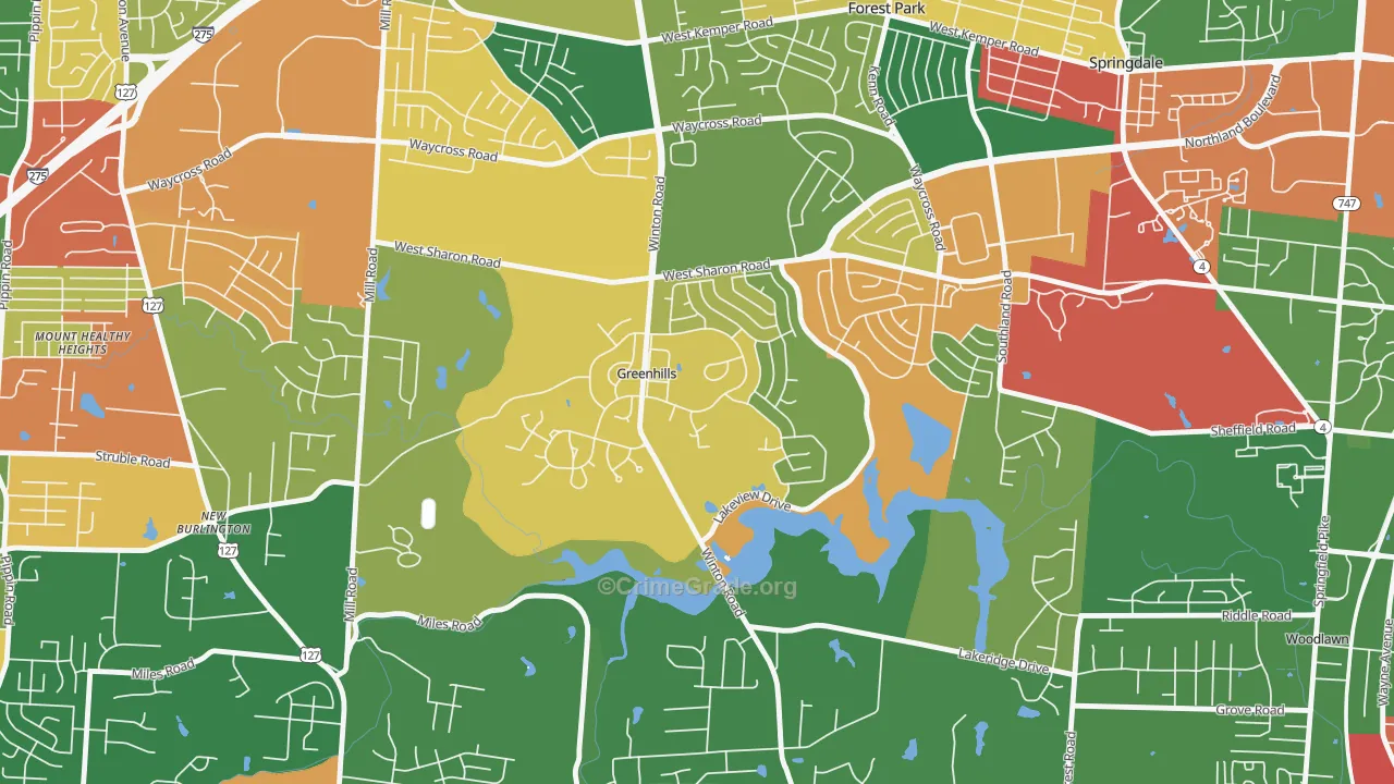 Greenhills, OH Map of Arson Rates