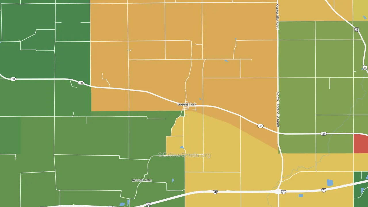 Greens Fork, IN Map of Arson Rates
