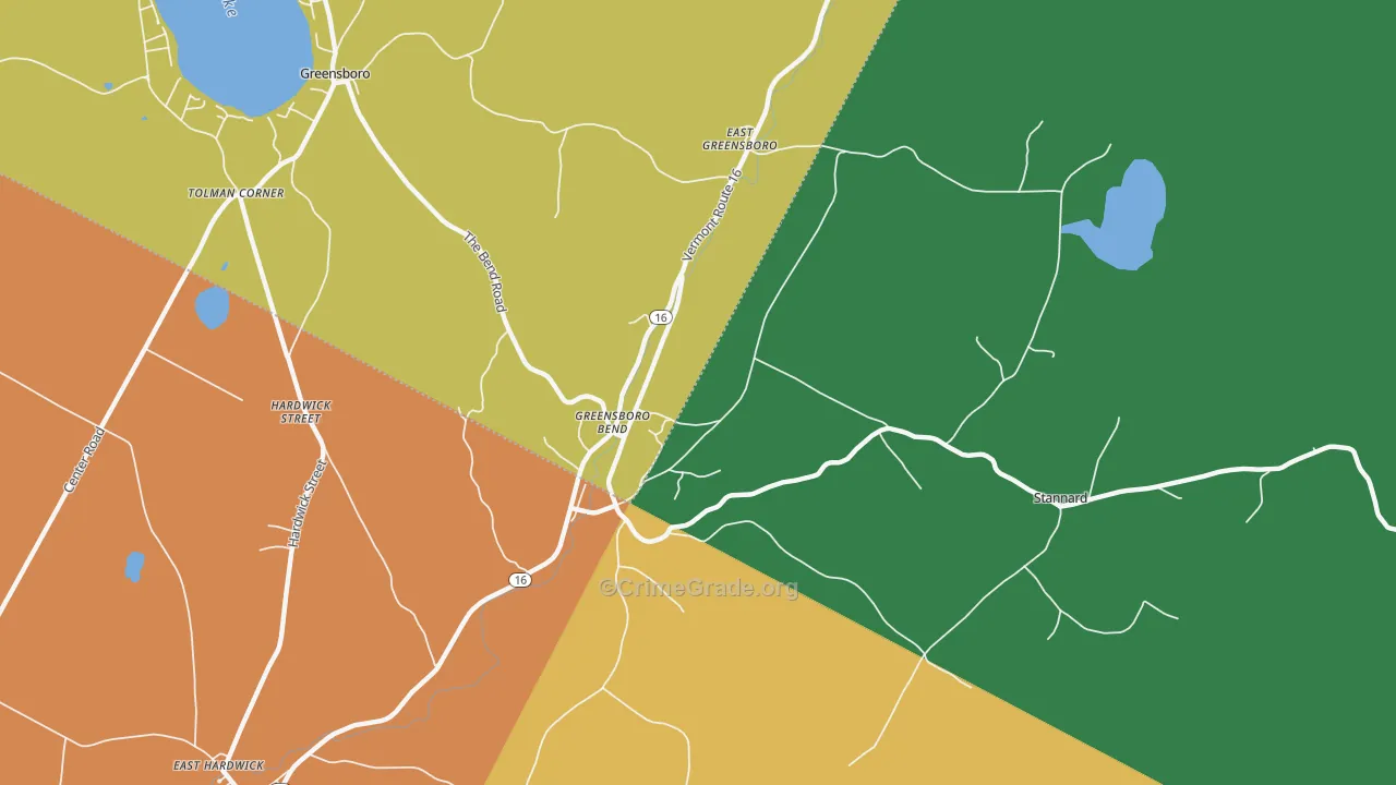 Greensboro Bend, VT Map of Arson Rates