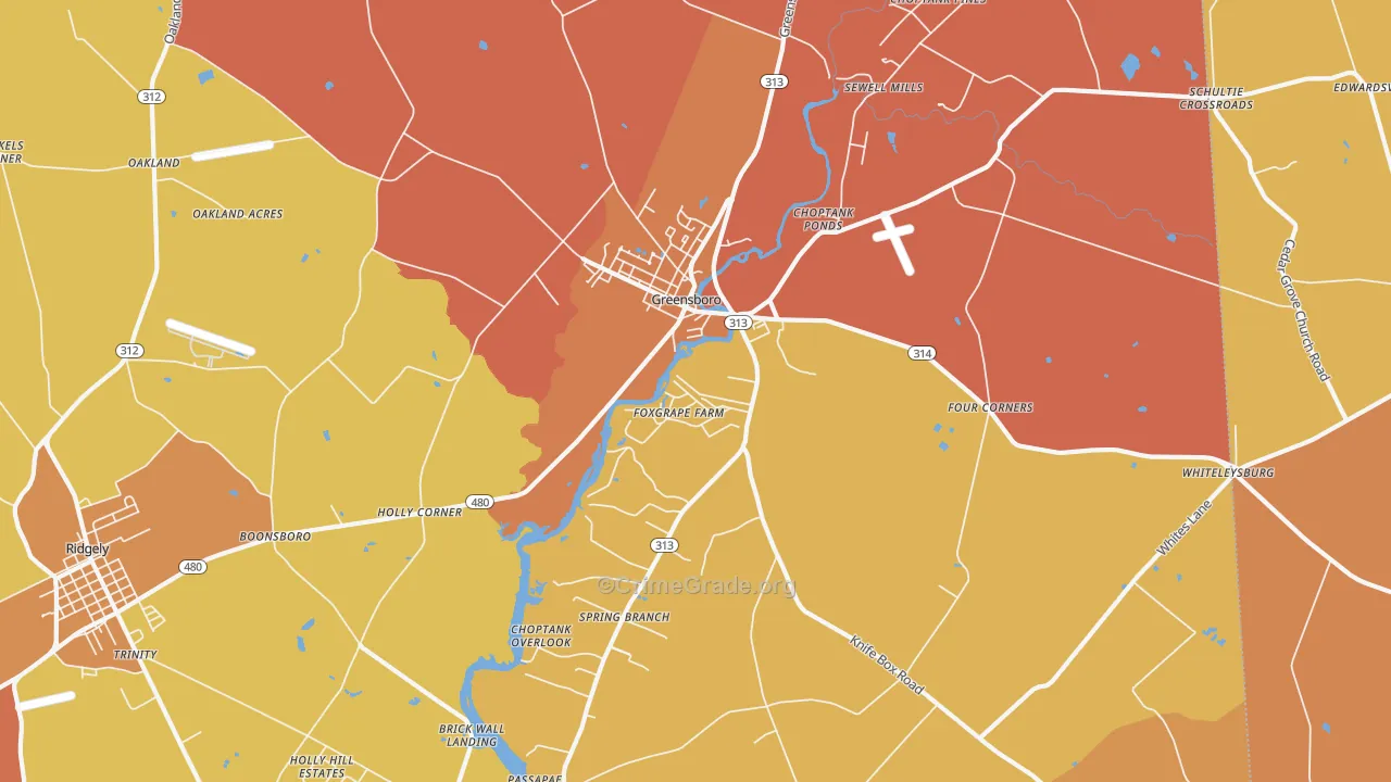 Greensboro, MD Map of Arson Rates