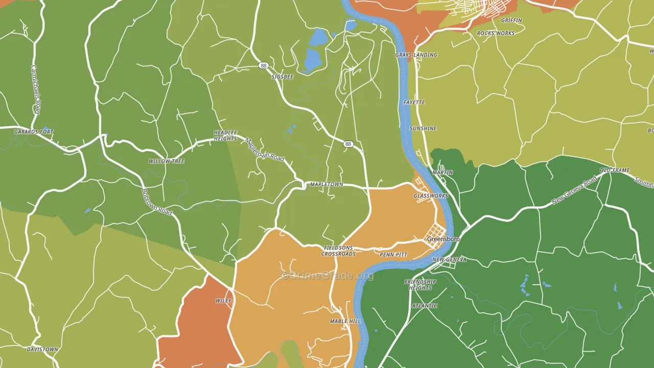 Greensboro, PA Map of Arson Rates
