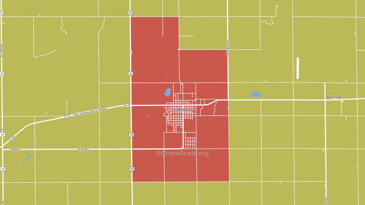 Greensburg, KS Map of Arson Rates