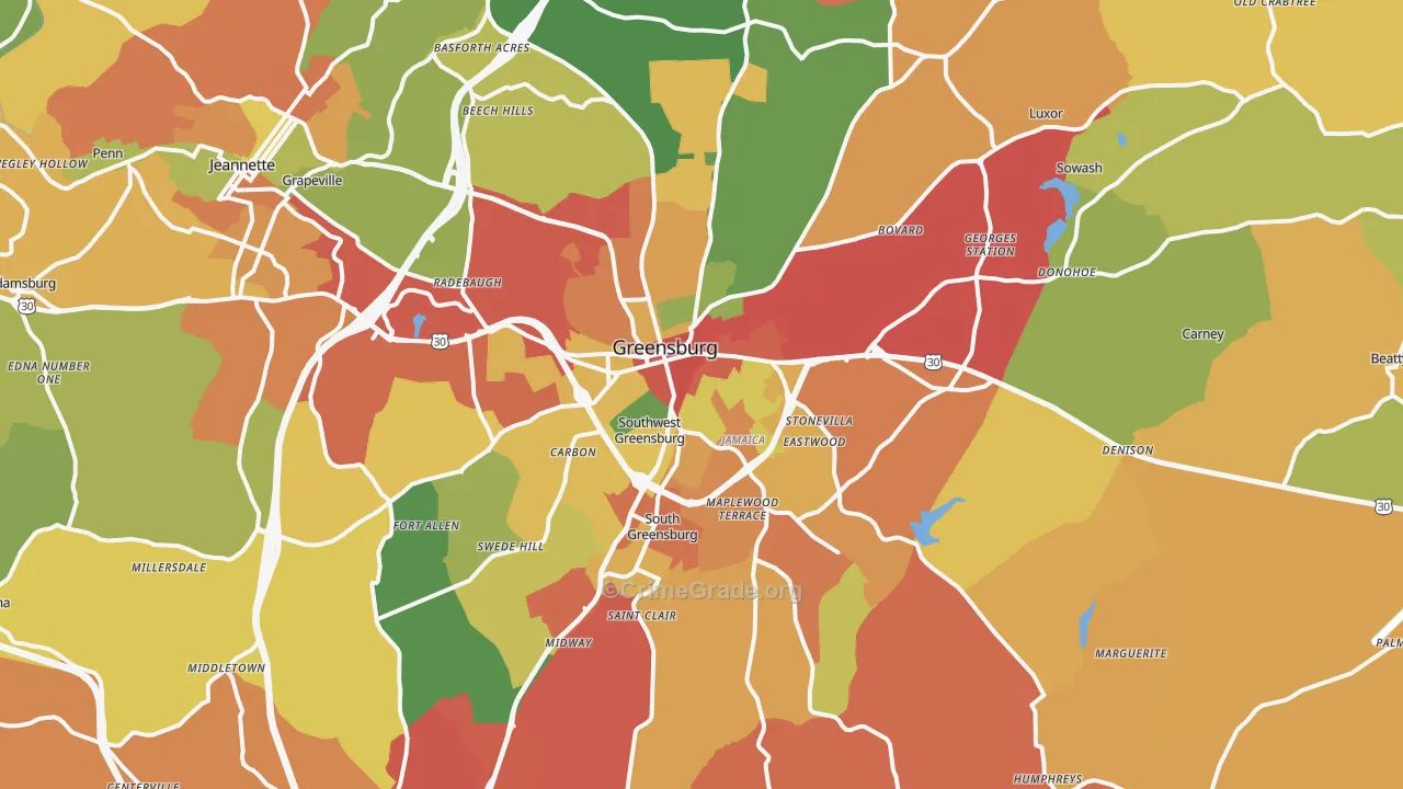 Greensburg, PA Map of Arson Rates
