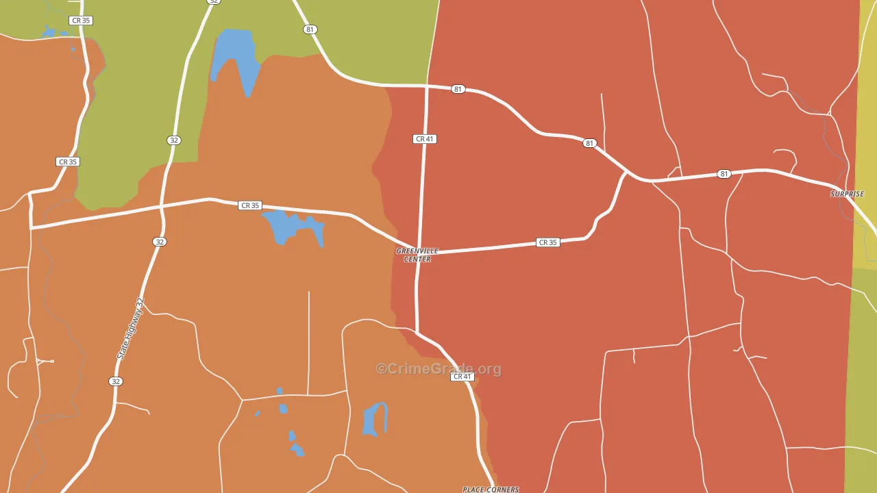 Greenville Center, NY Map of Arson Rates