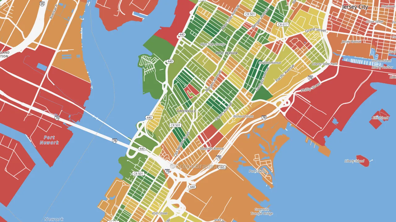 Greenville, Jersey City, NJ Map of Arson Rates