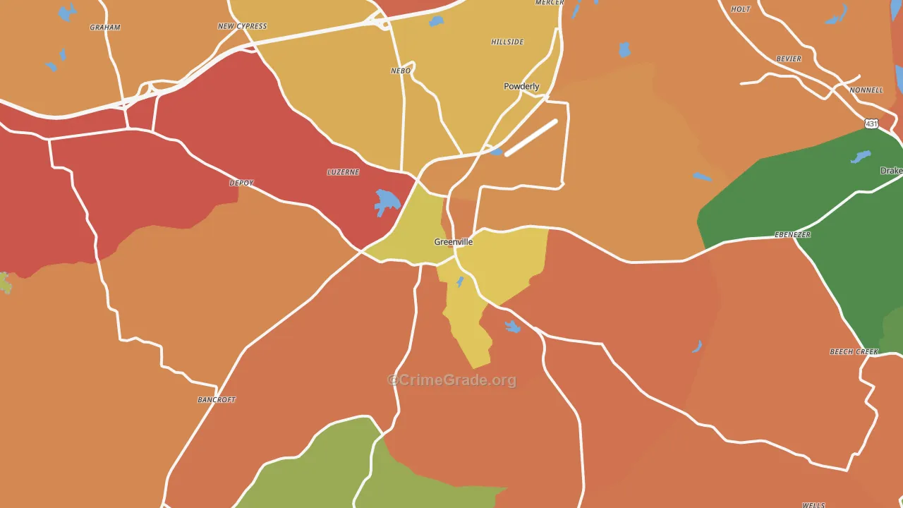 Greenville, KY Map of Arson Rates