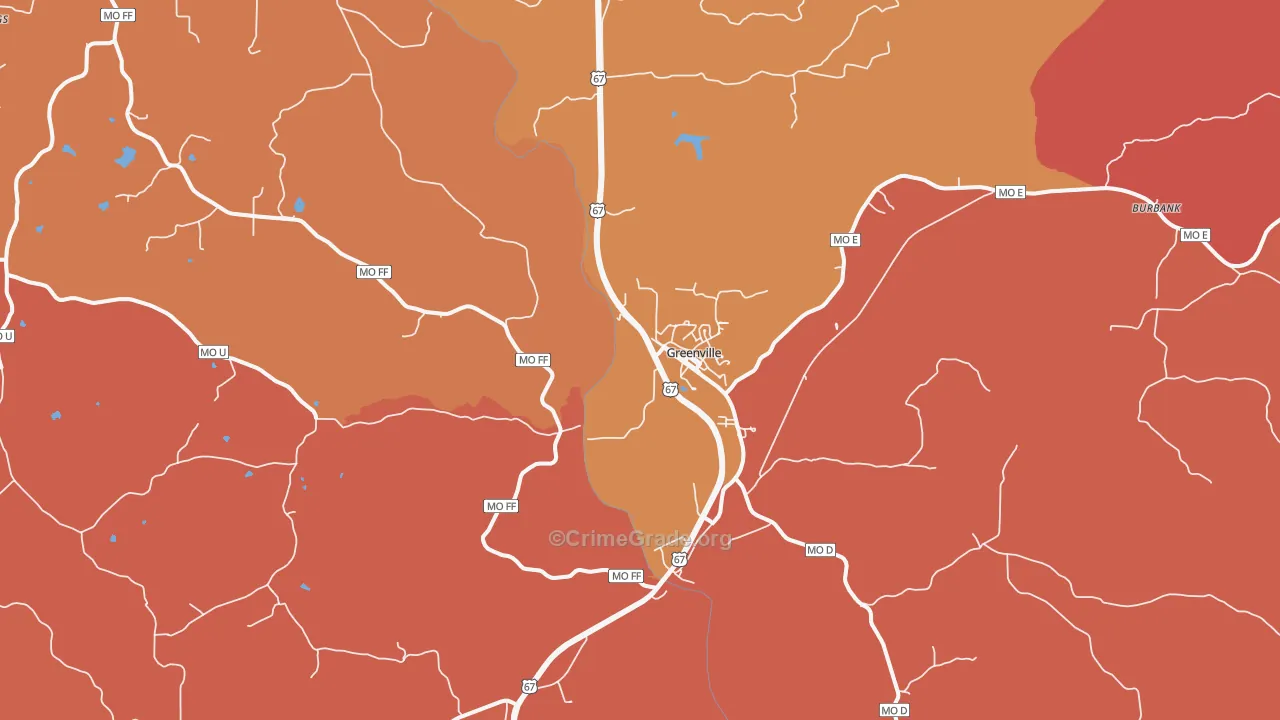 Greenville, MO Map of Arson Rates