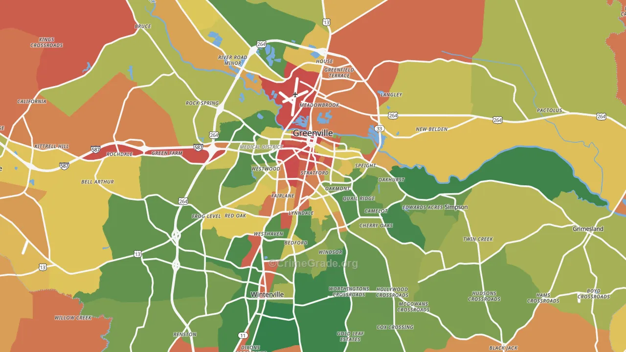 Greenville, NC Map of Arson Rates
