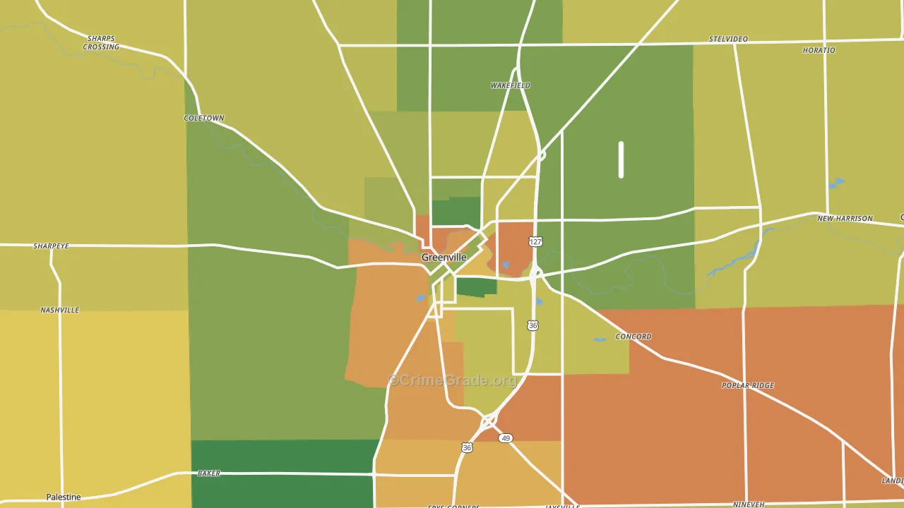 Greenville, OH Map of Arson Rates