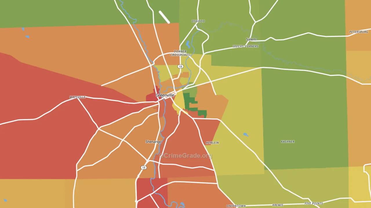 Greenville, PA Map of Arson Rates