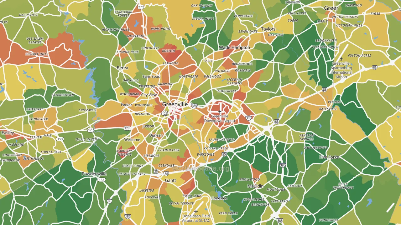 Greenville, SC Map of Arson Rates