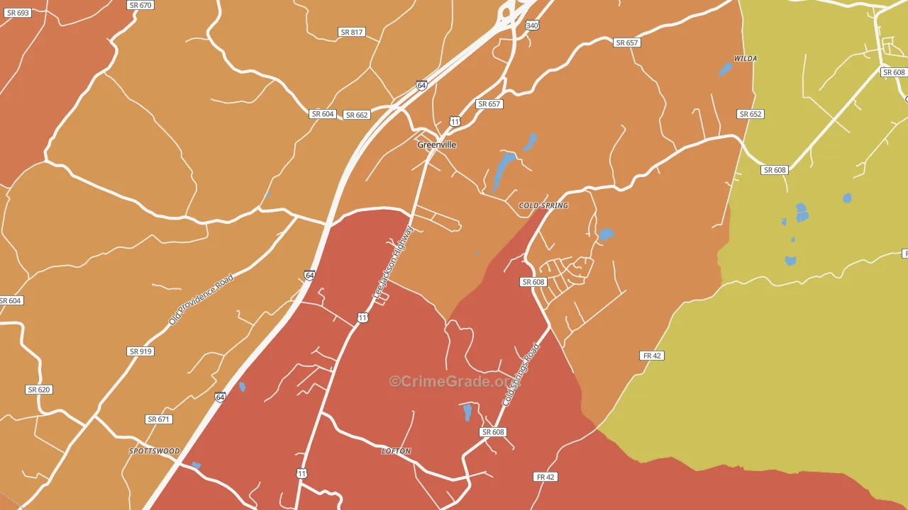 Greenville, VA Map of Arson Rates