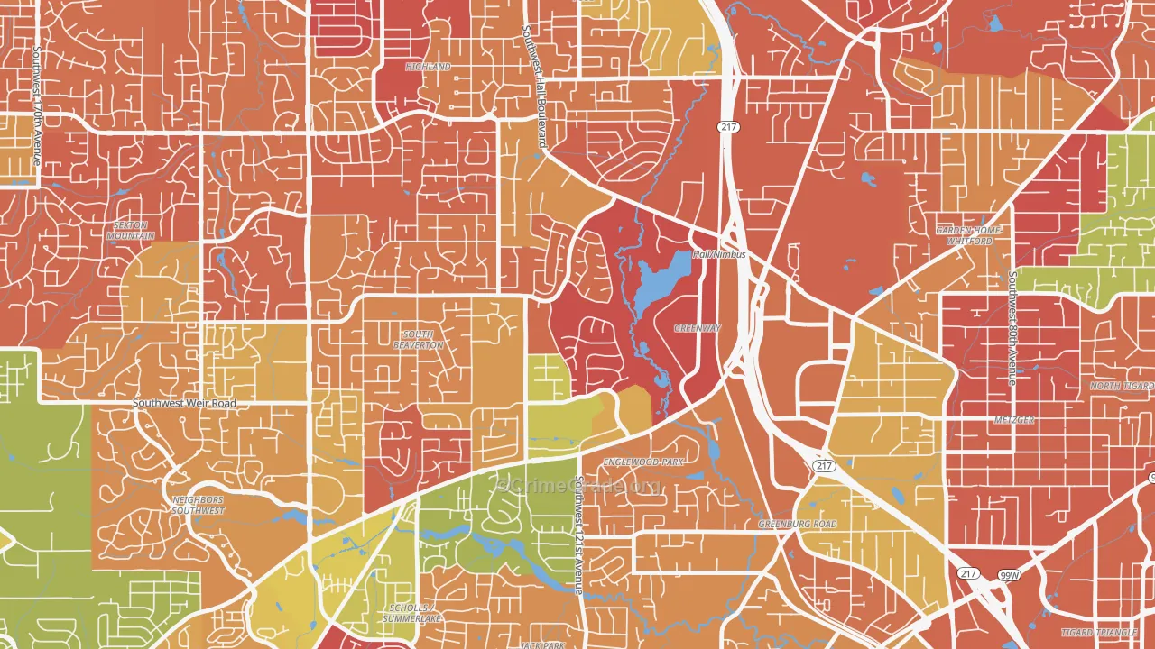 Greenway, Beaverton, OR Map of Arson Rates