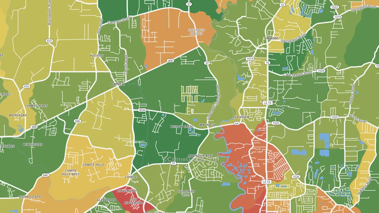 Greenwell Springs, LA Map of Arson Rates