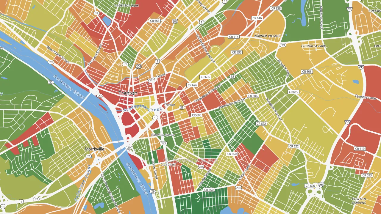 Greenwood and Hamilton, Trenton, NJ Map of Arson Rates