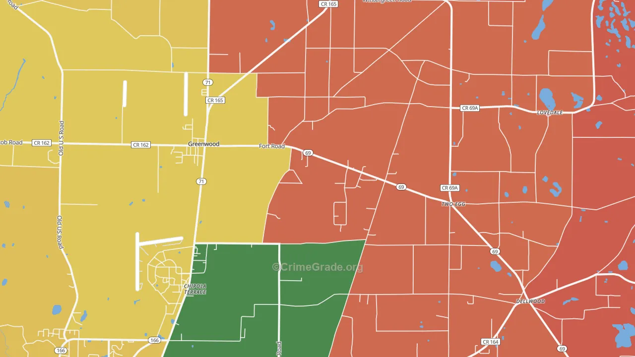 Greenwood, FL Map of Arson Rates