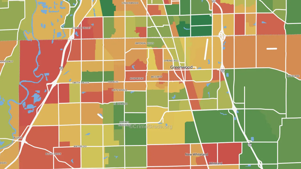 Greenwood, IN Map of Arson Rates