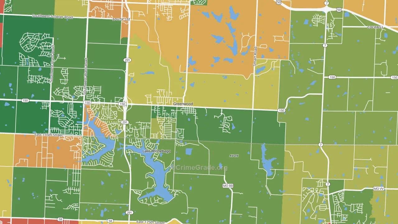 Greenwood, MO Map of Arson Rates