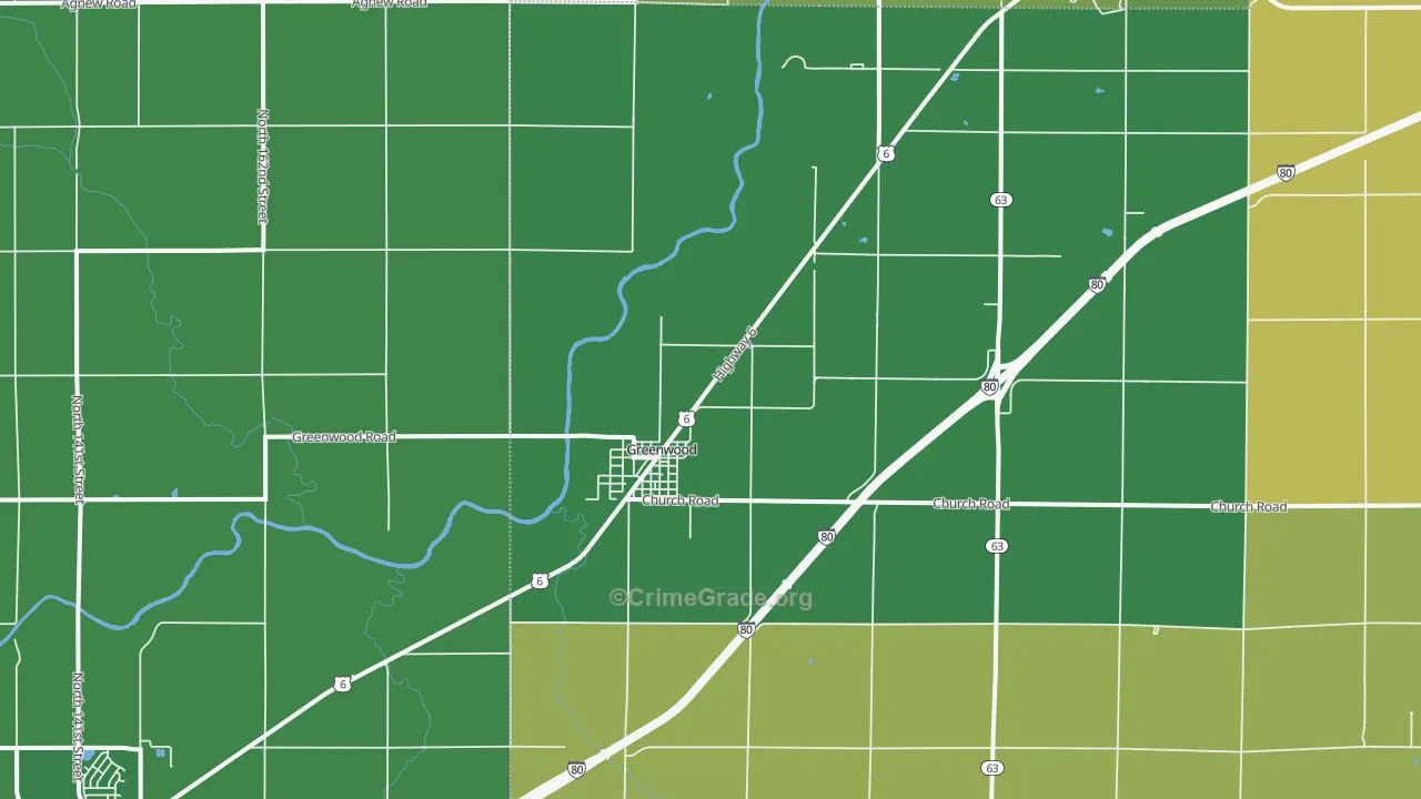 Greenwood, NE Map of Arson Rates