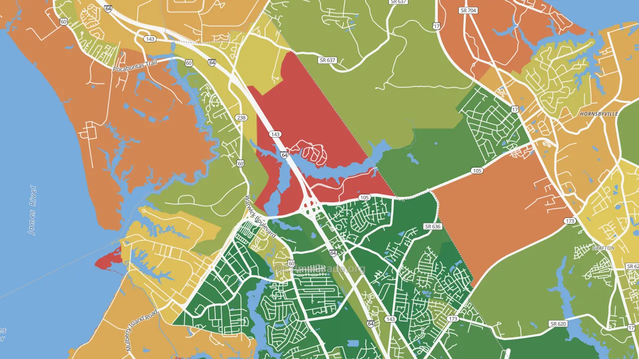 Greenwood, Newport News, VA Map of Arson Rates