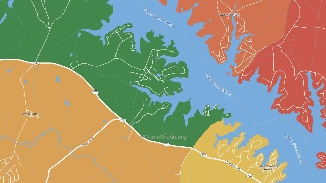 Greenwood Shores, SC Map of Arson Rates