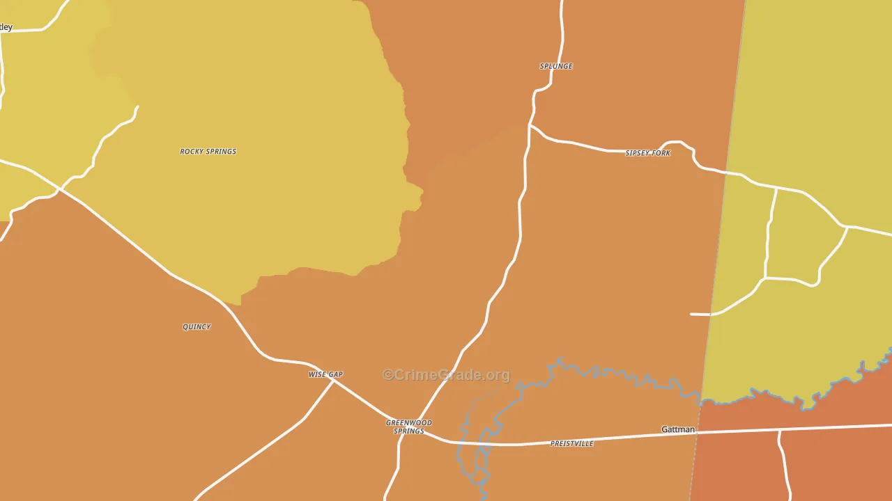 Greenwood Springs, MS Map of Arson Rates