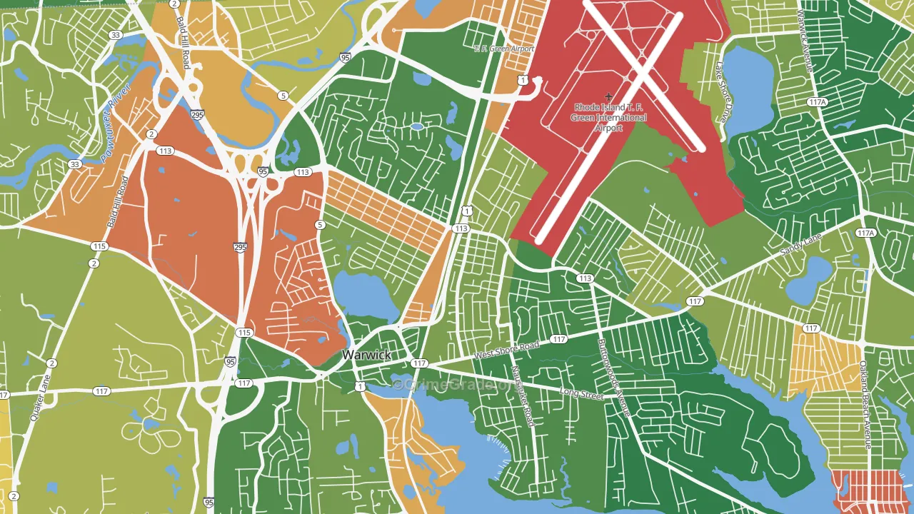 Greenwood, Warwick, RI Map of Arson Rates