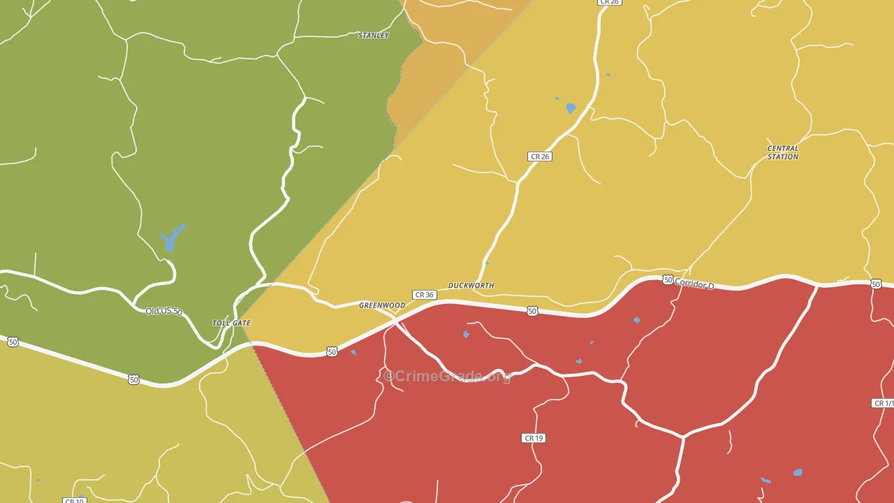 Greenwood, WV Map of Arson Rates