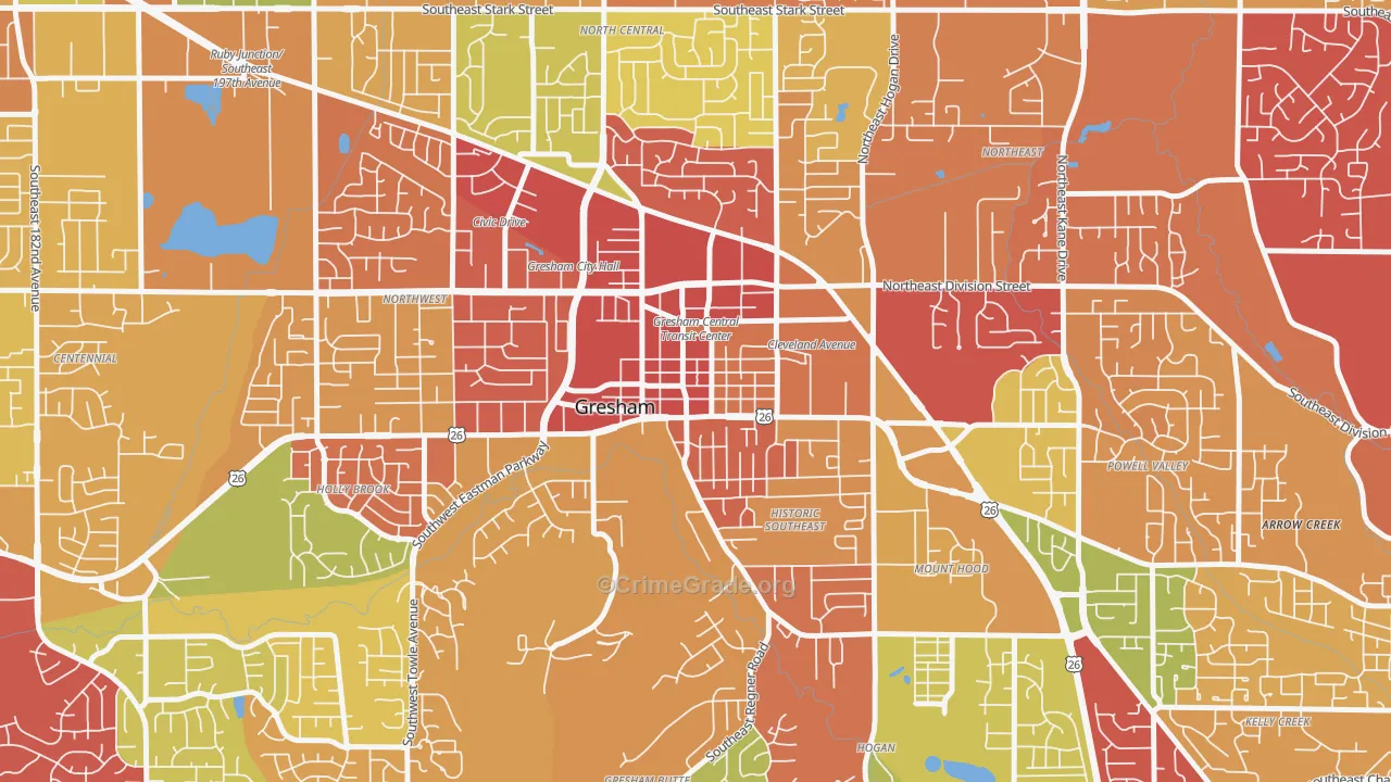 Gresham-City Central, Gresham, OR Map of Arson Rates