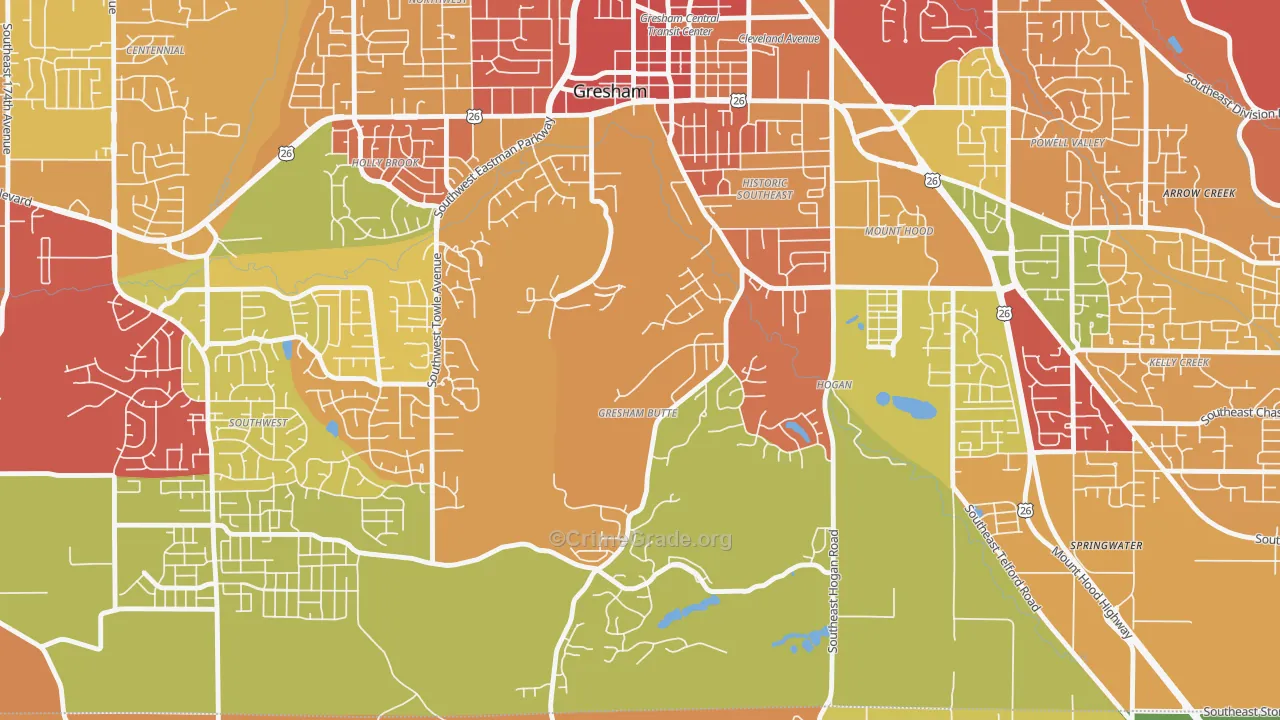 Gresham-Gresham Butte, Gresham, OR Map of Arson Rates
