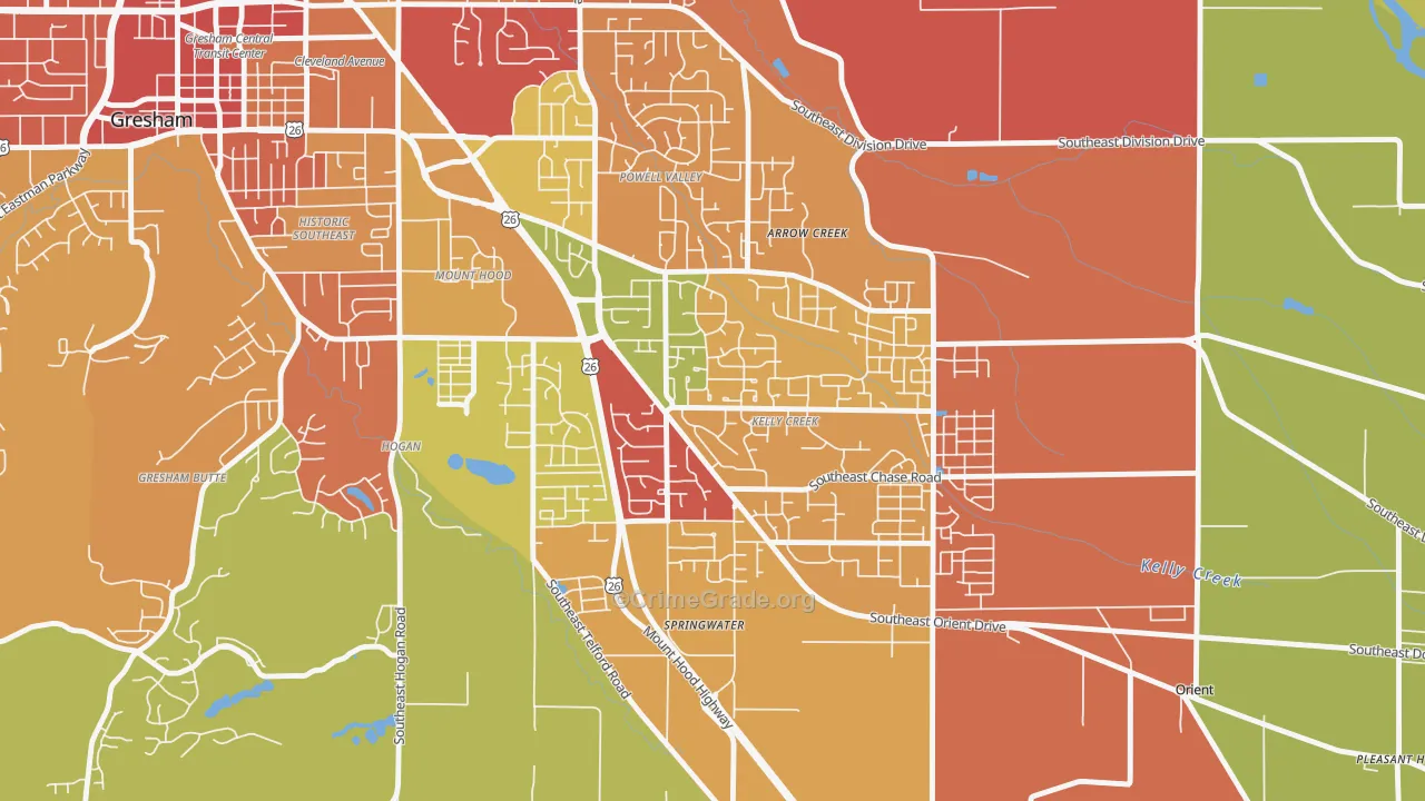 Gresham-Kelly Creek, Gresham, OR Map of Arson Rates