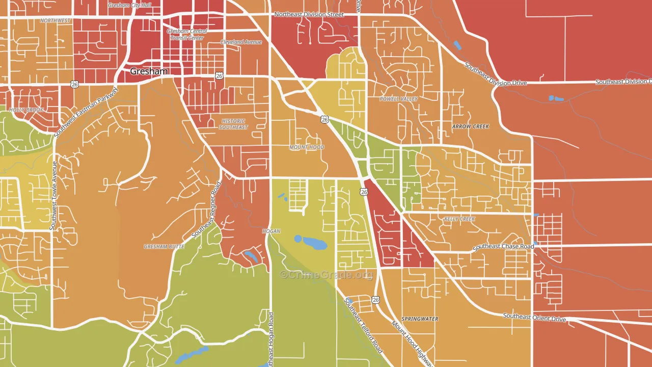 Gresham-Mt. Hood, Gresham, OR Map of Arson Rates