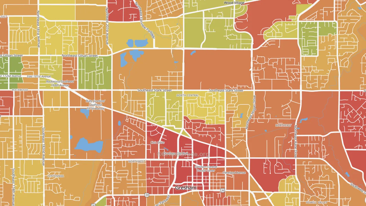 Gresham-North Central, Gresham, OR Map of Arson Rates