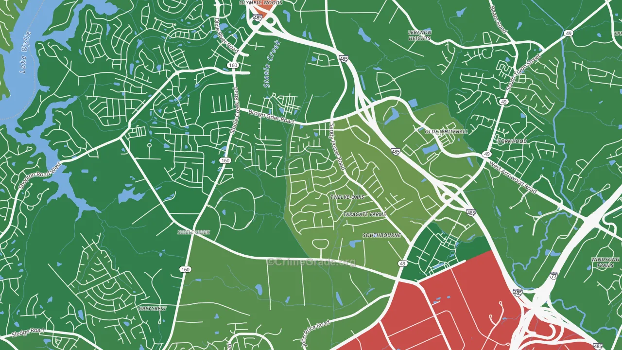 Griers Fork, Charlotte, NC Map of Arson Rates
