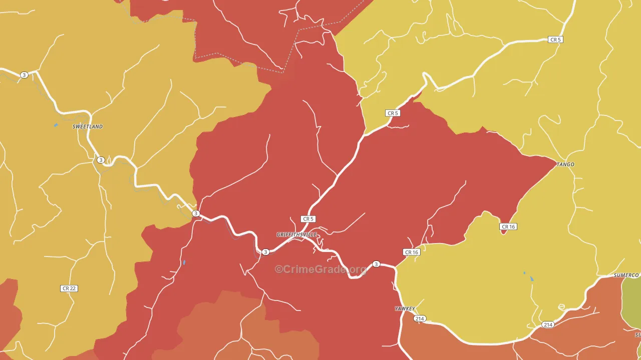 Griffithsville, WV Map of Arson Rates