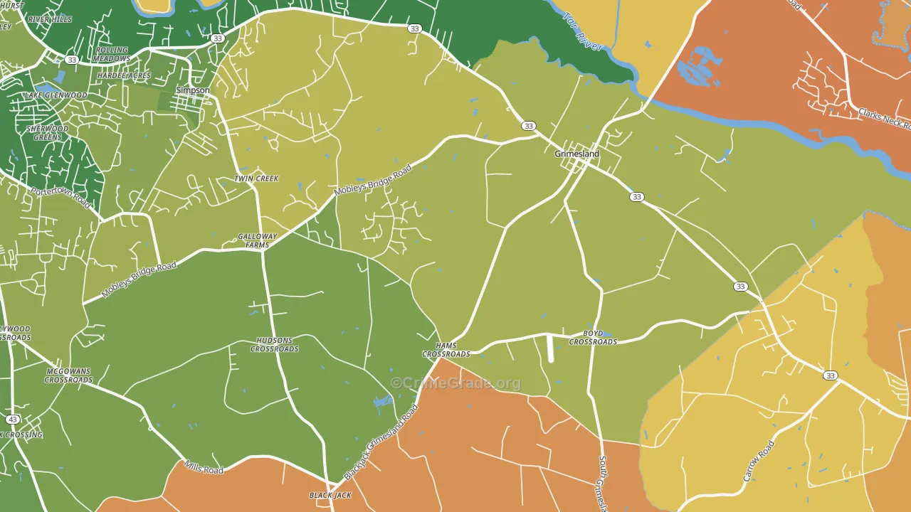 Grimesland, NC Map of Arson Rates