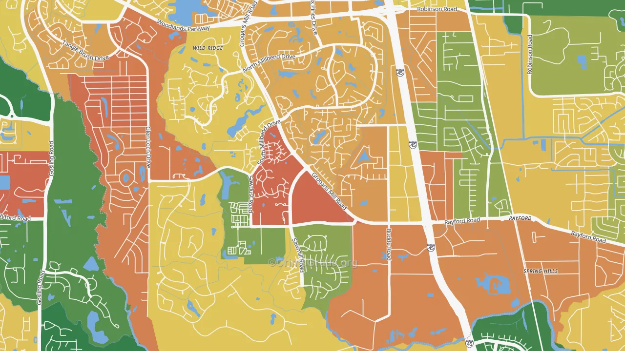 Grogan's Mill, The Woodlands, TX Map of Arson Rates